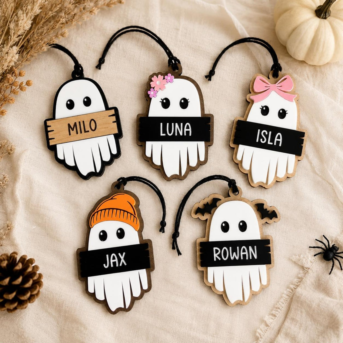 Personalized Wooden Halloween Ghost Bag Tag