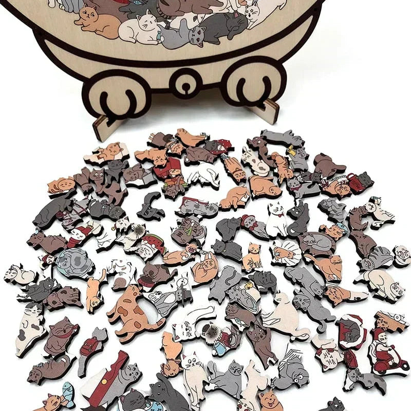 Morandi Cat Shaped Wooden Jigsaw Puzzle – 135 Pieces