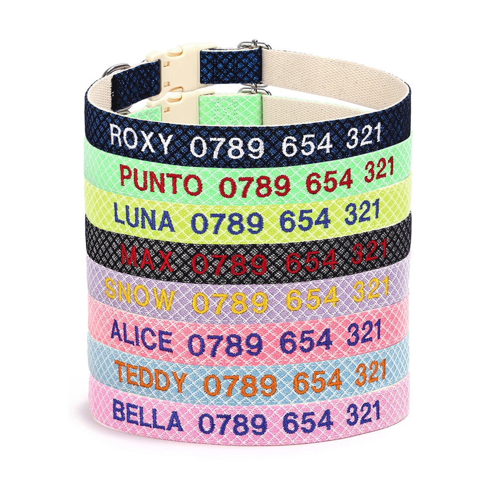 Personalized Embroidered Dog Collar – Adjustable Nylon with Custom Name & Number