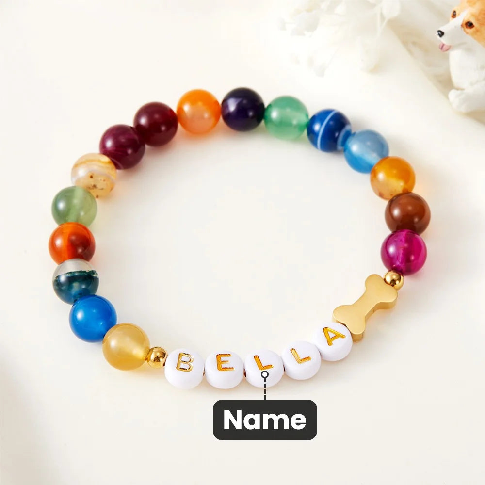 Personalized Pet Name Dog Bone Beaded Bracelet
