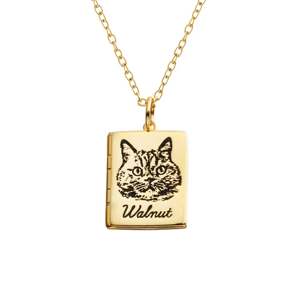 Custom Pet Portrait Book Locket Necklace