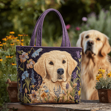 Floral Retriever Love Quilted Tote Bag