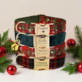 Personalize Dog Collar Leash Set with Bow Xmas Santa Collar for Puppies Engraved Pet Name