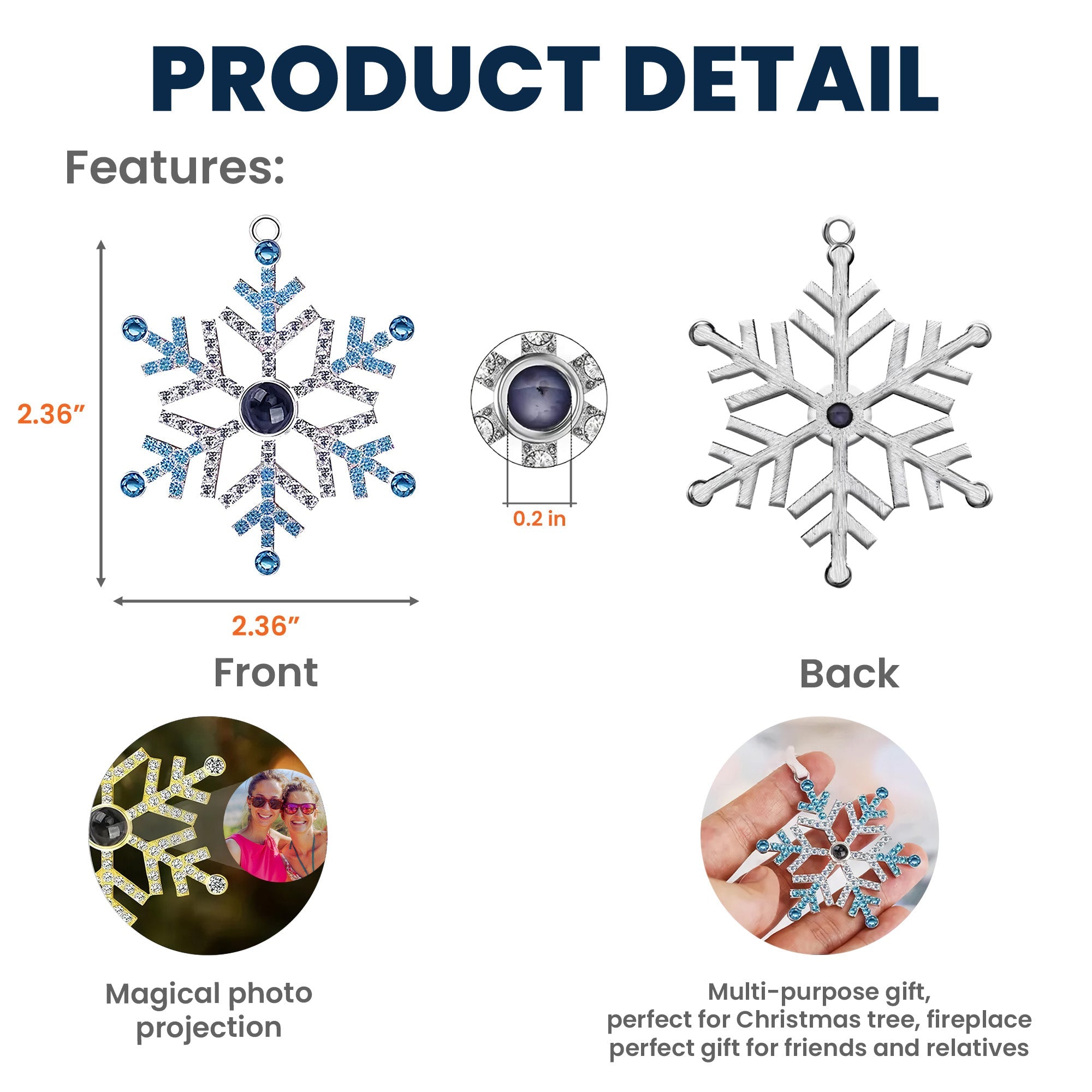 Custom Photo Projection Snowflake Ornament