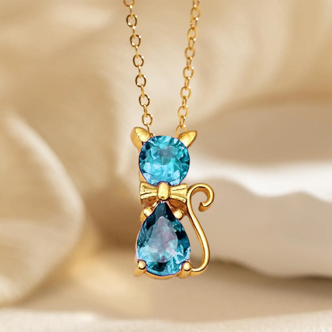 Custom Cat Bow Birthstone Necklace - Personalized Gifts For Cat Lovers