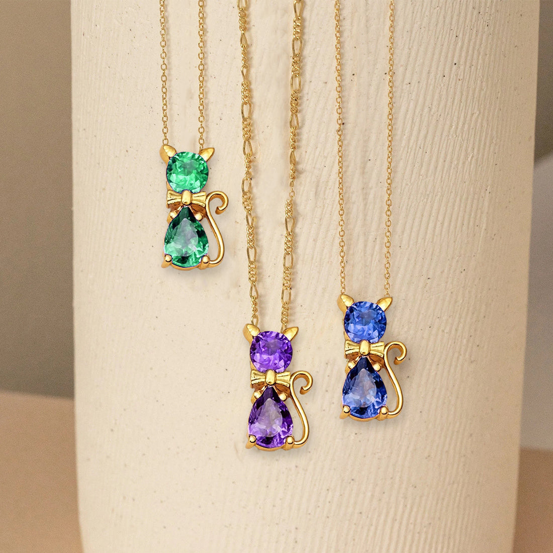 Custom Cat Bow Birthstone Necklace - Personalized Gifts For Cat Lovers