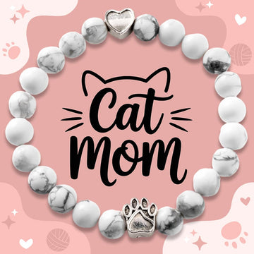 “Cat Mom” Howlite Beaded  Bracelet