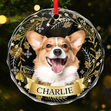 Custom Photo Happiness Is A Warm Puppy Or A Purring Kitty - Dog & Cat Personalized Custom Circle Glass Ornament - Christmas Gift For Pet Owners