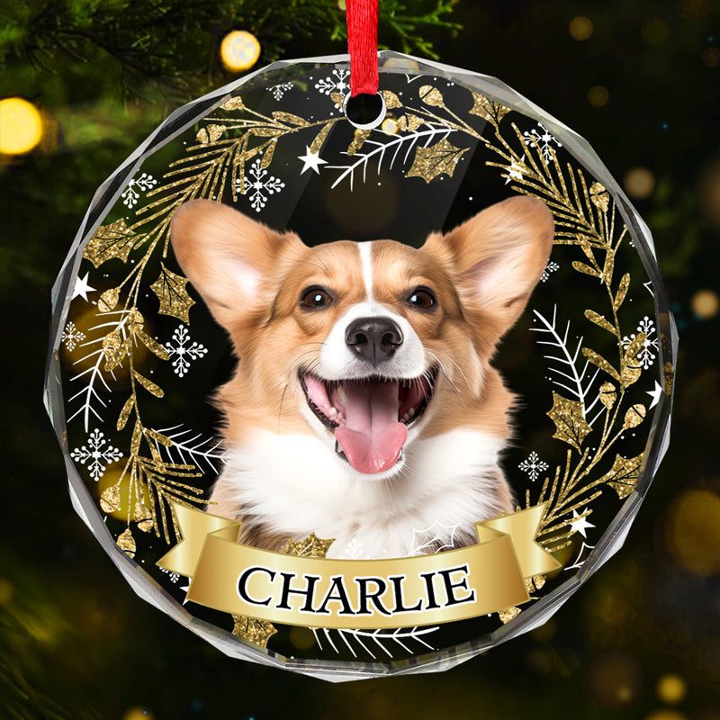 Custom Photo Happiness Is A Warm Puppy Or A Purring Kitty - Dog & Cat Personalized Custom Circle Glass Ornament - Christmas Gift For Pet Owners