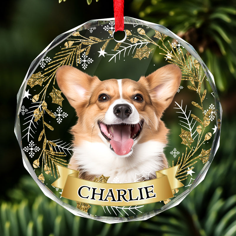 Custom Photo Happiness Is A Warm Puppy Or A Purring Kitty - Dog & Cat Personalized Custom Circle Glass Ornament - Christmas Gift For Pet Owners