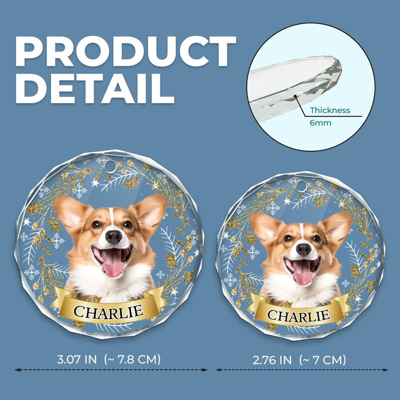 Custom Photo Happiness Is A Warm Puppy Or A Purring Kitty - Dog & Cat Personalized Custom Circle Glass Ornament - Christmas Gift For Pet Owners