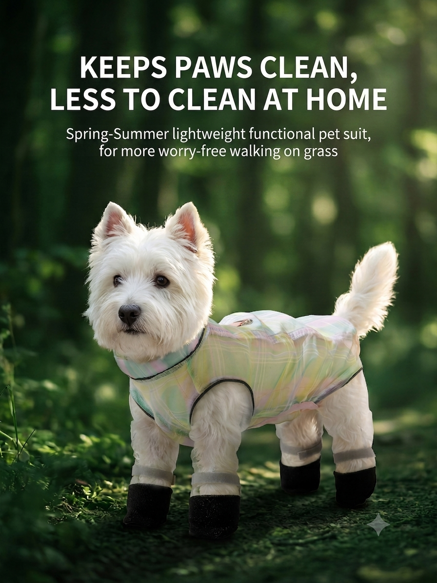 Pastel Plaid All-Coverage Dog Jumpsuit with Built-in D-Ring