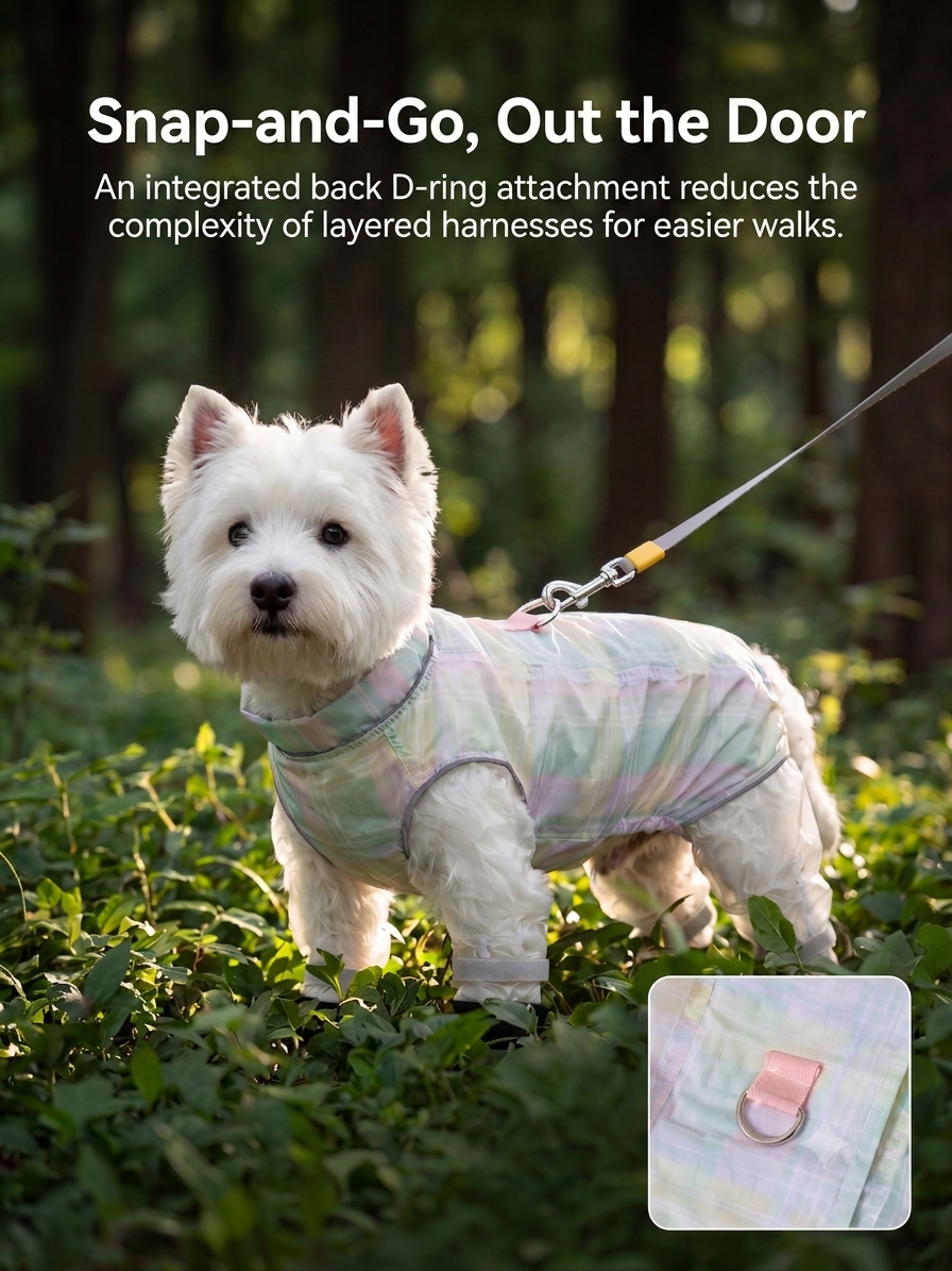 Pastel Plaid All-Coverage Dog Jumpsuit with Built-in D-Ring