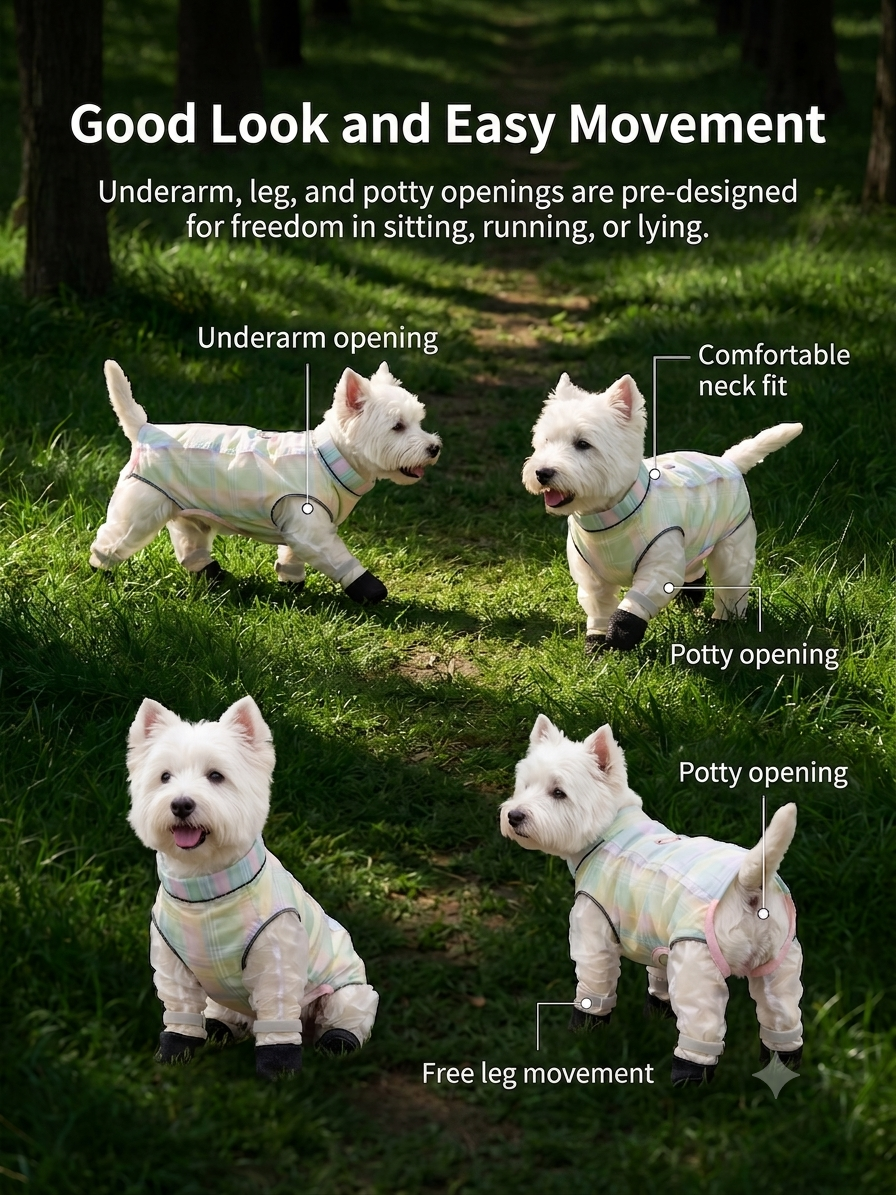 Pastel Plaid All-Coverage Dog Jumpsuit with Built-in D-Ring