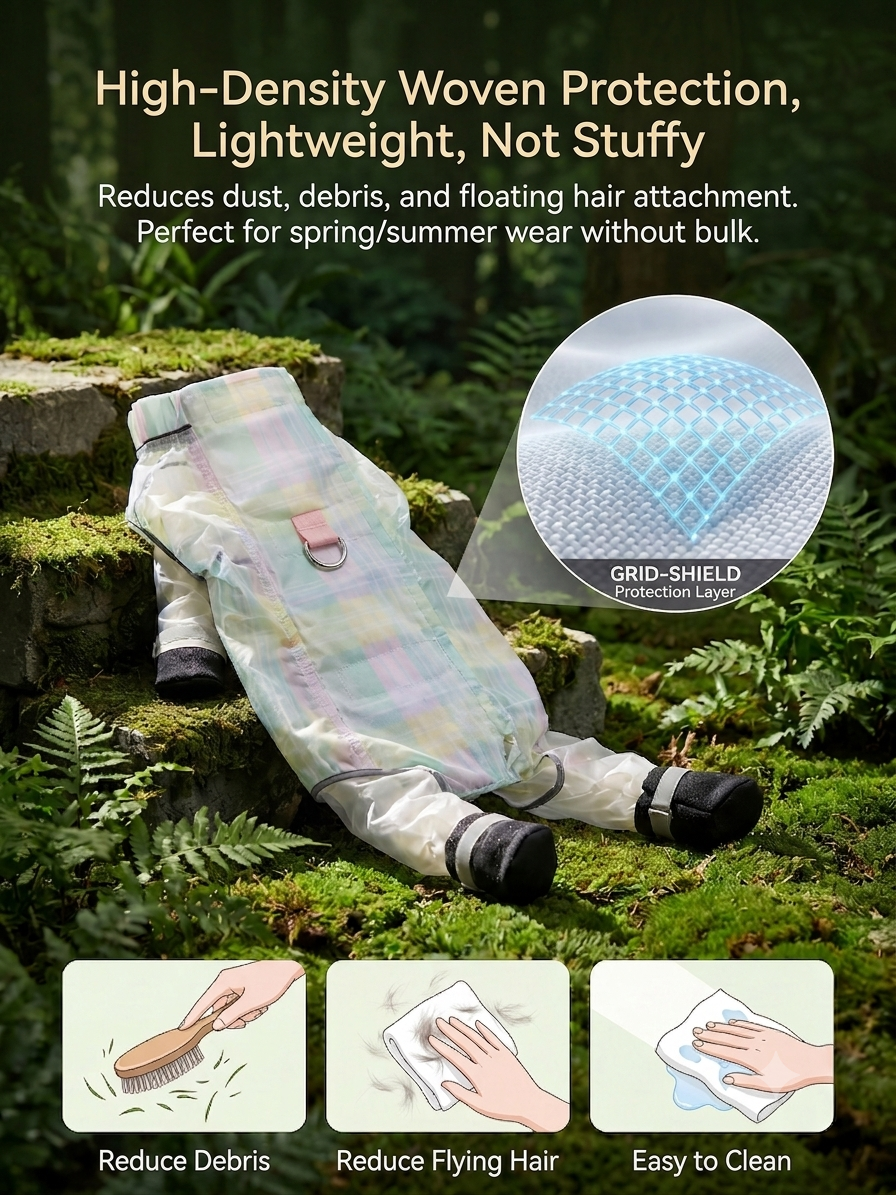 Pastel Plaid All-Coverage Dog Jumpsuit with Built-in D-Ring