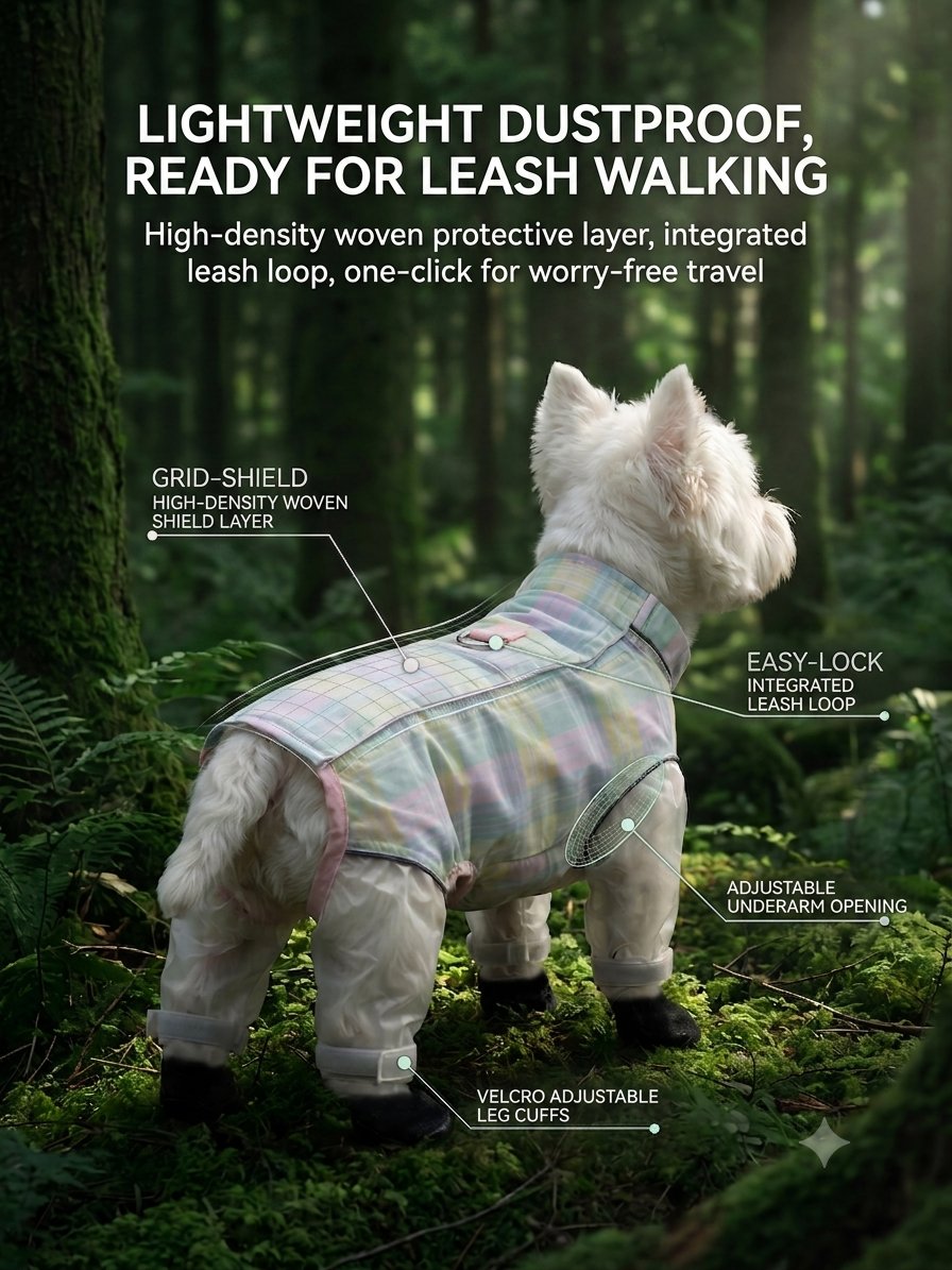 Pastel Plaid All-Coverage Dog Jumpsuit with Built-in D-Ring