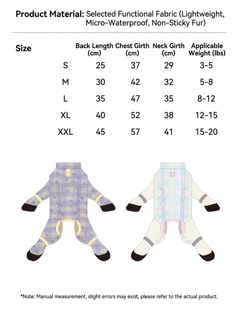 Pastel Plaid All-Coverage Dog Jumpsuit with Built-in D-Ring