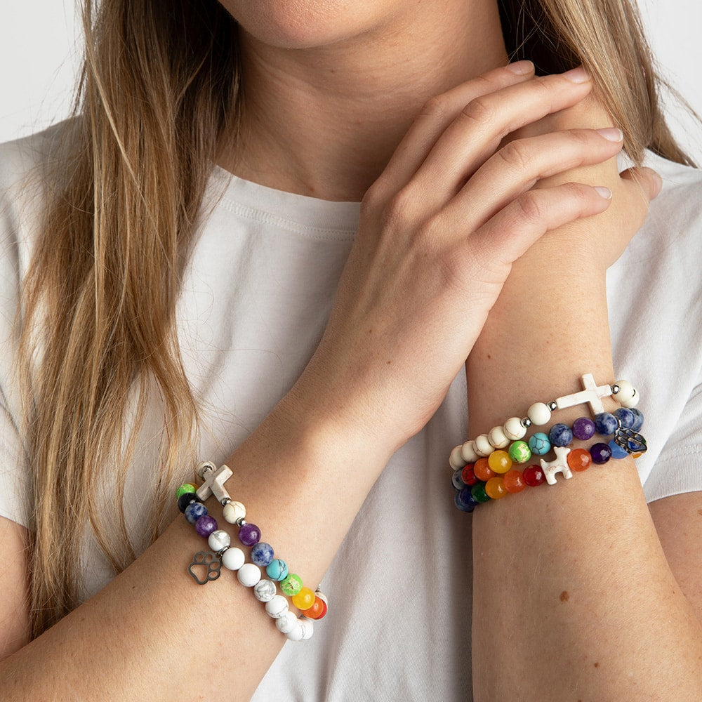 Cat Beaded Bracelet- Rainbow Bridge Blue Spot Jasper & Crystal Stone