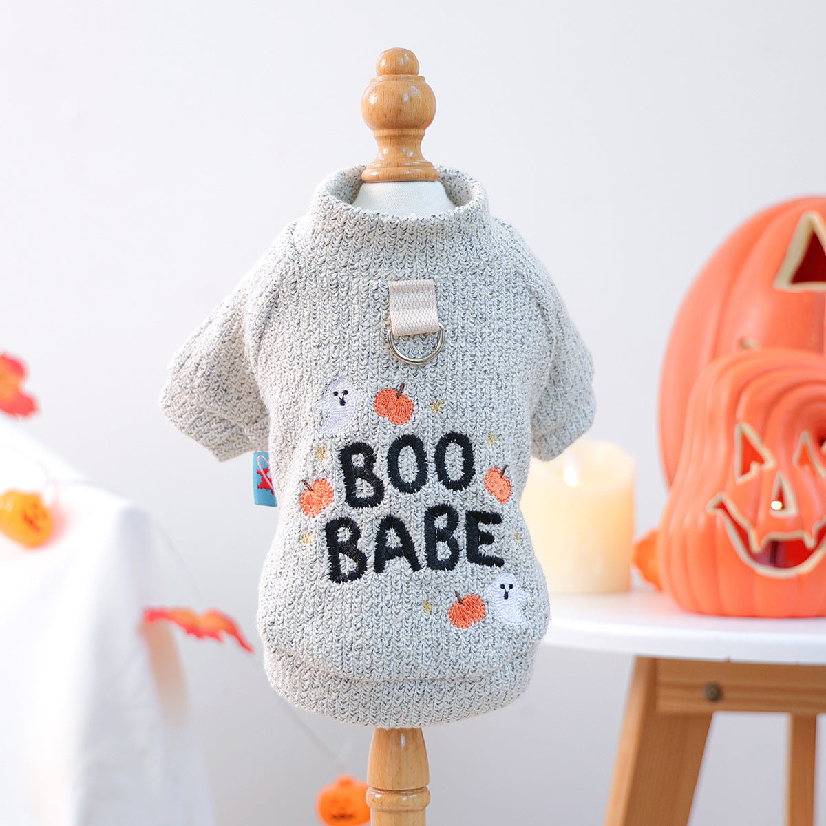 Embroidered Pumpkin Ghost Pet Sweater: Halloween Dog Cat Pullover