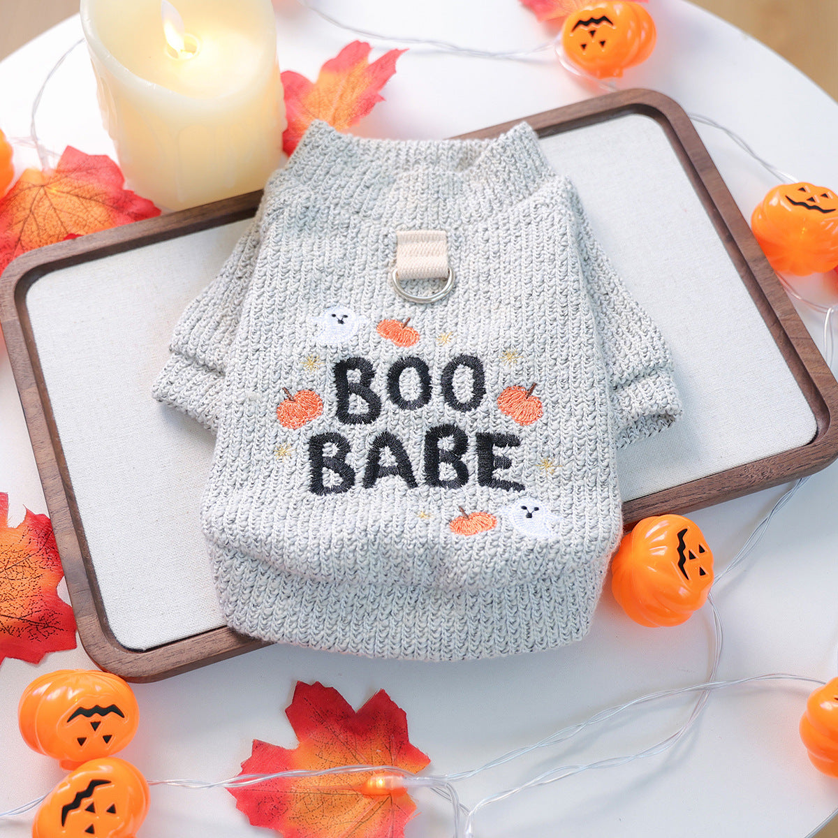 Embroidered Pumpkin Ghost Pet Sweater: Halloween Dog Cat Pullover