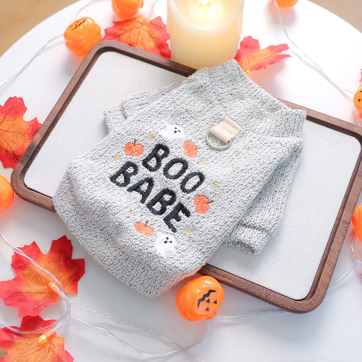 Embroidered Pumpkin Ghost Pet Sweater: Halloween Dog Cat Pullover