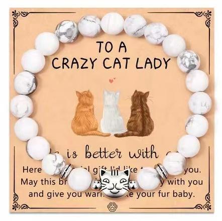 To That Special Crazy Cat Lady –  Life Is Better with Cats Black Stone Beaded Bracelet