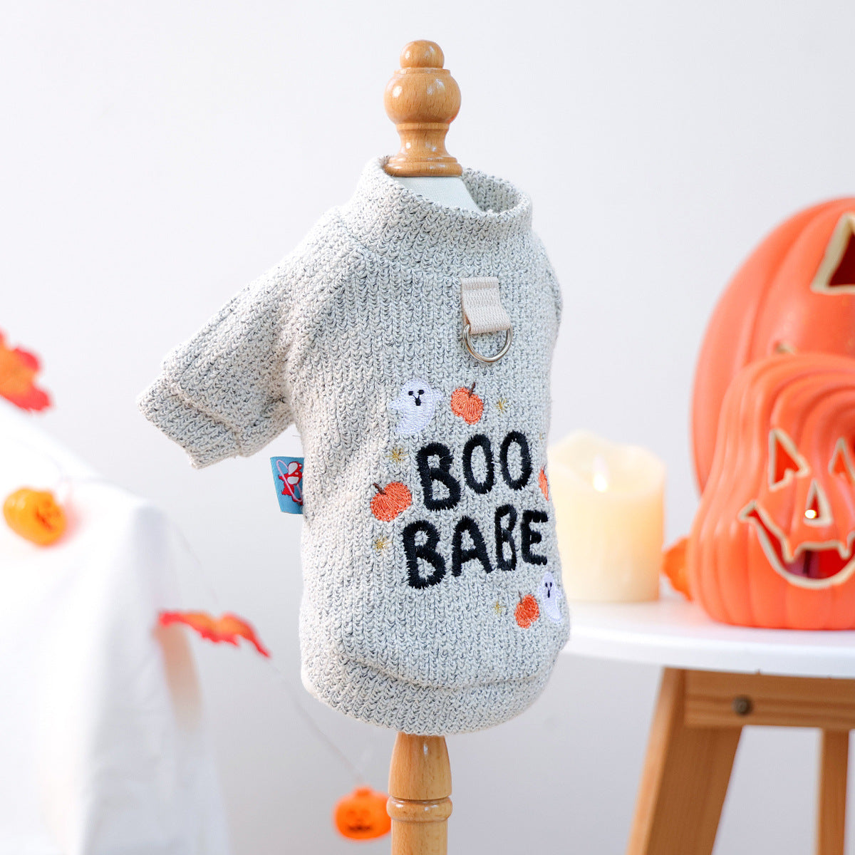 Embroidered Pumpkin Ghost Pet Sweater: Halloween Dog Cat Pullover