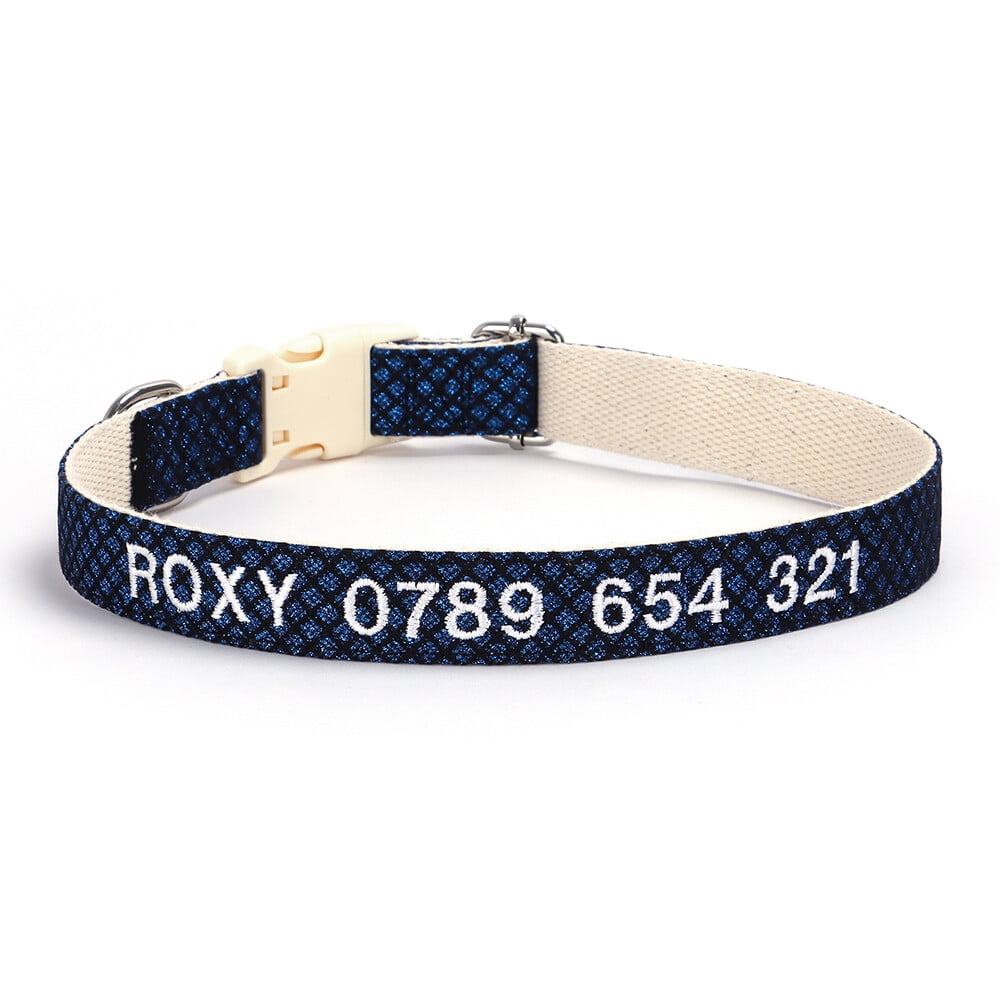 Personalized Embroidered Dog Collar – Adjustable Nylon with Custom Name & Number
