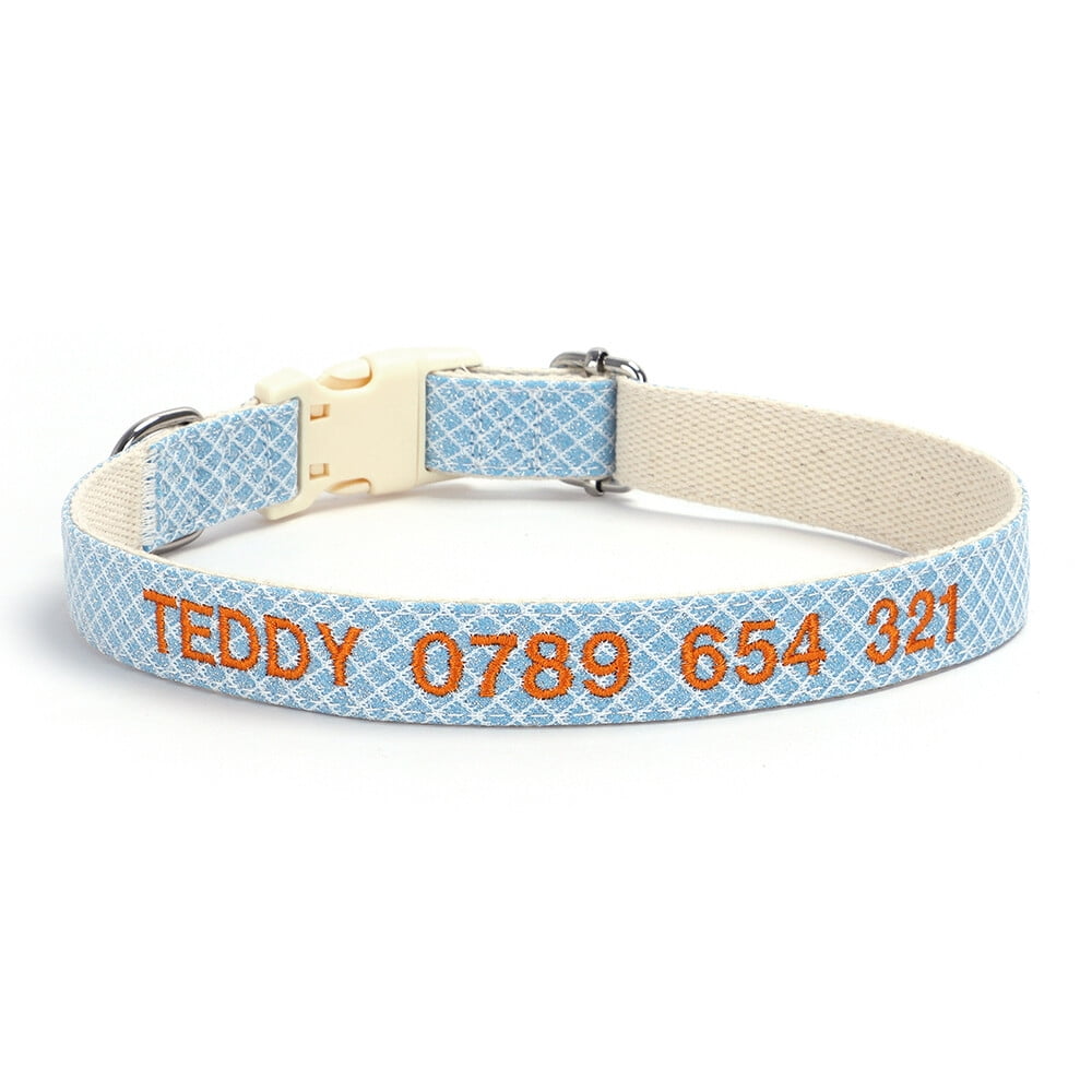 Personalized Embroidered Dog Collar – Adjustable Nylon with Custom Name & Number