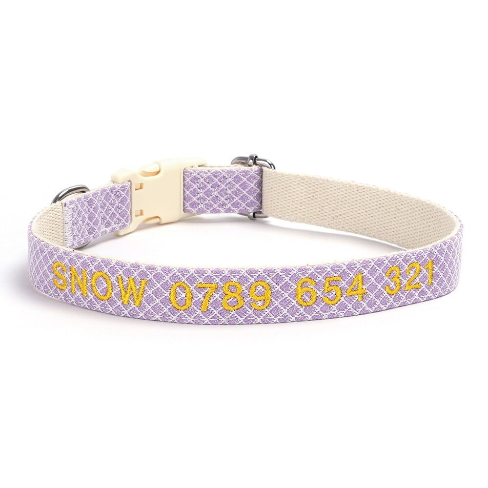 Personalized Embroidered Dog Collar – Adjustable Nylon with Custom Name & Number