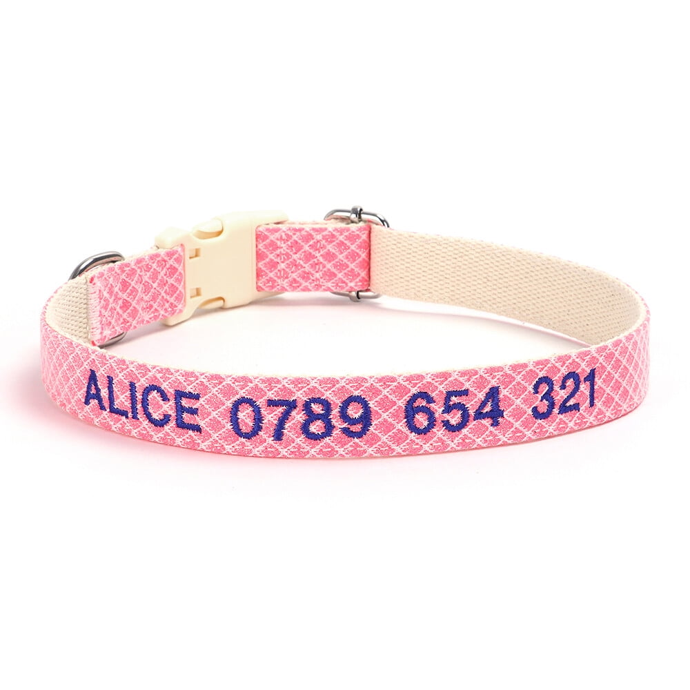 Personalized Embroidered Dog Collar – Adjustable Nylon with Custom Name & Number