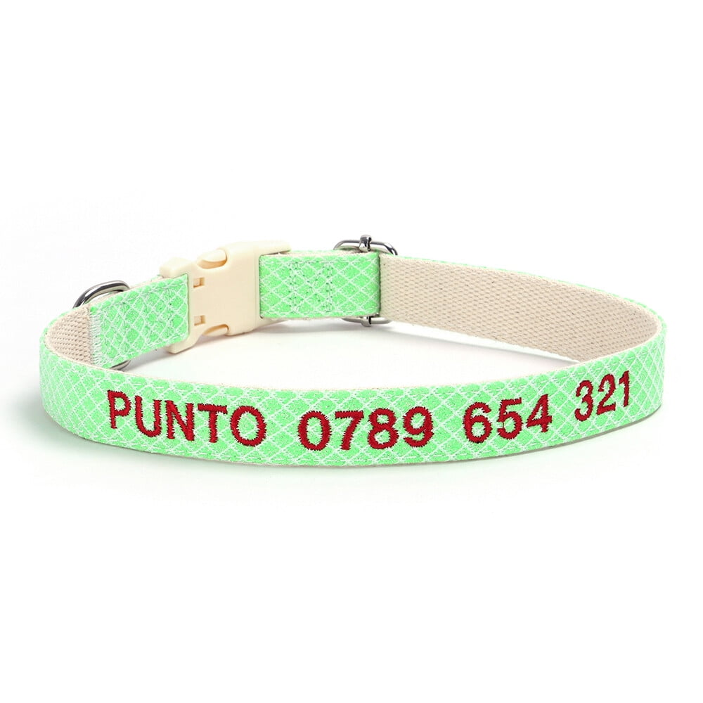 Personalized Embroidered Dog Collar – Adjustable Nylon with Custom Name & Number