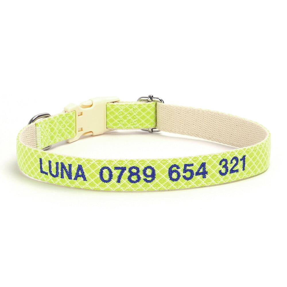 Personalized Embroidered Dog Collar – Adjustable Nylon with Custom Name & Number