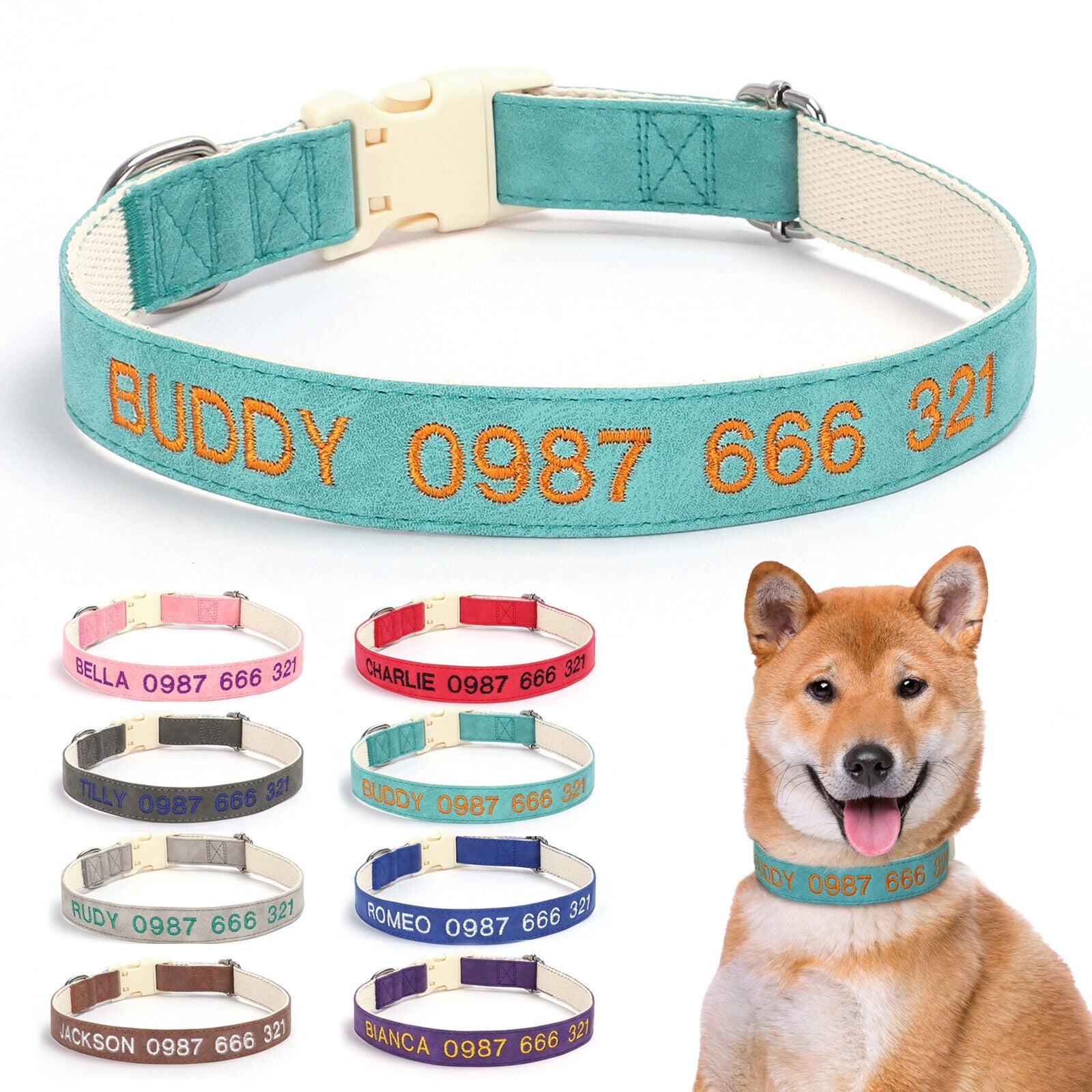 Pet Artist Personalized Dog Collar Customised Embroidered Name & Phone Number
