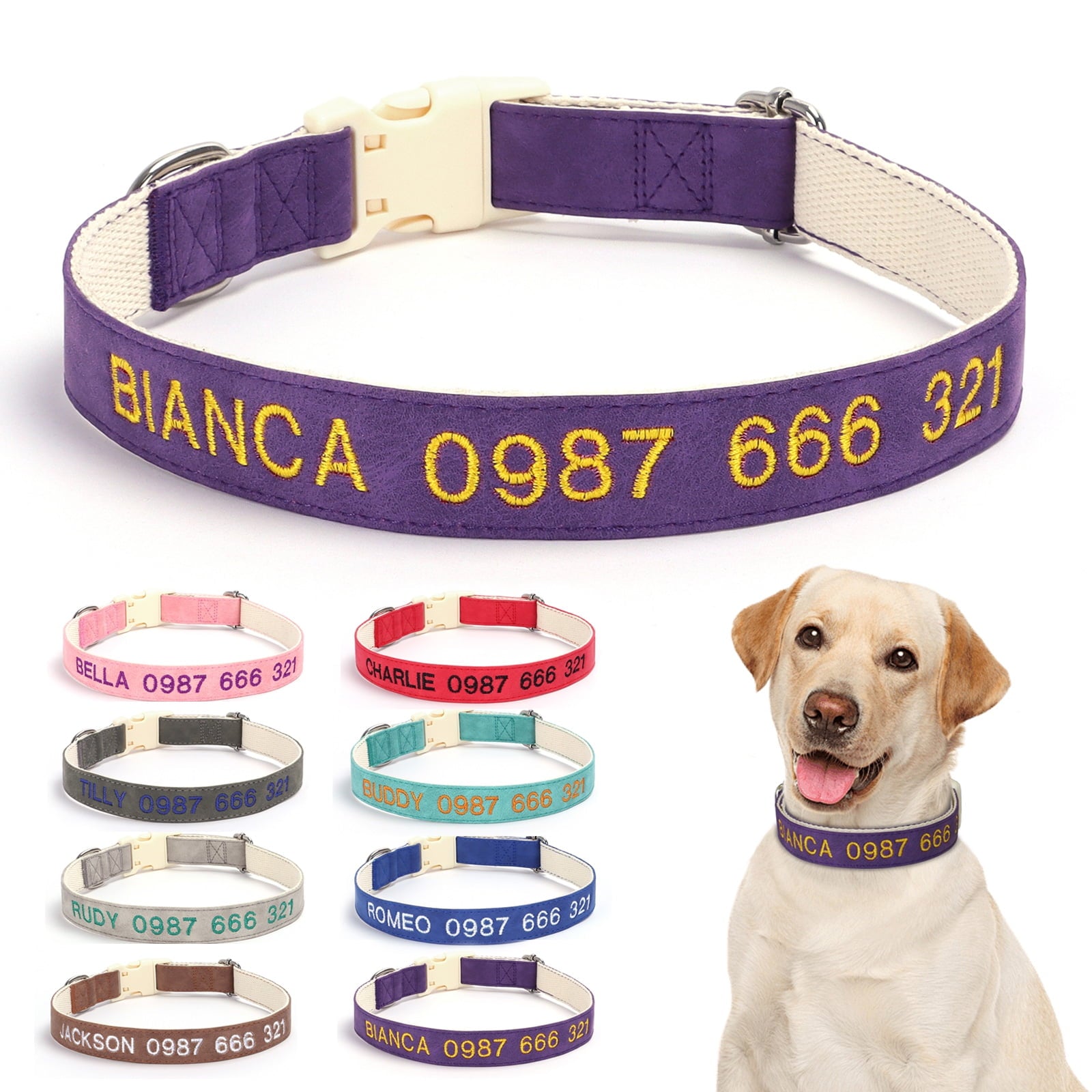 Pet Artist Personalized Dog Collar Customised Embroidered Name & Phone Number