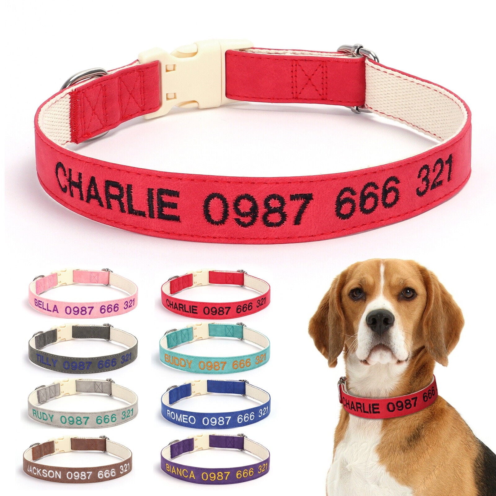 Pet Artist Personalized Dog Collar Customised Embroidered Name & Phone Number