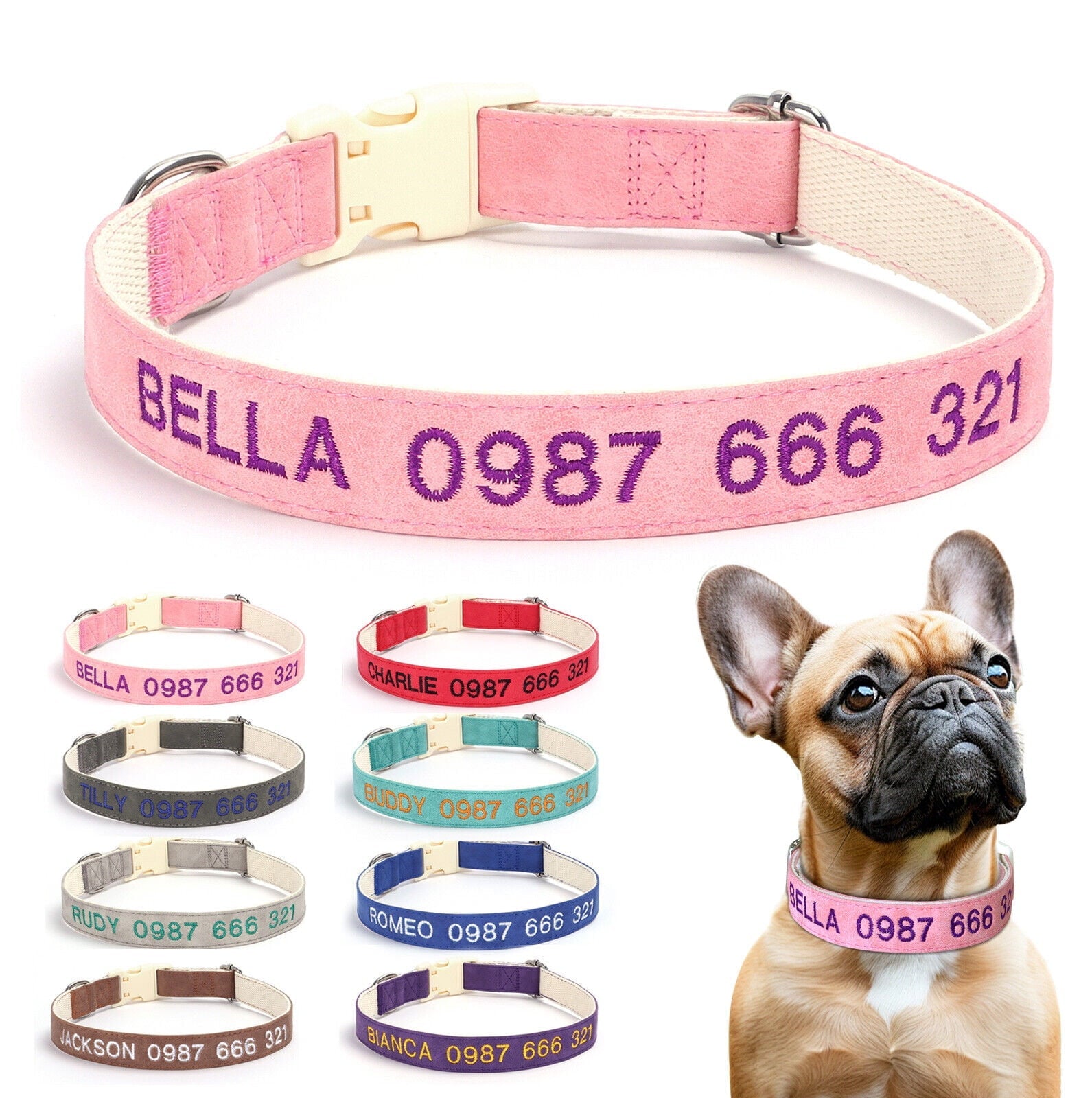 Pet Artist Personalized Dog Collar Customised Embroidered Name & Phone Number