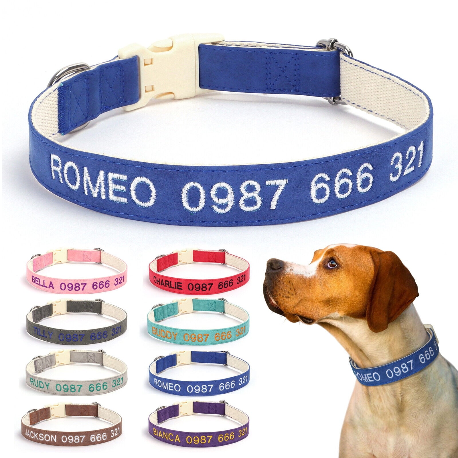 Pet Artist Personalized Dog Collar Customised Embroidered Name & Phone Number