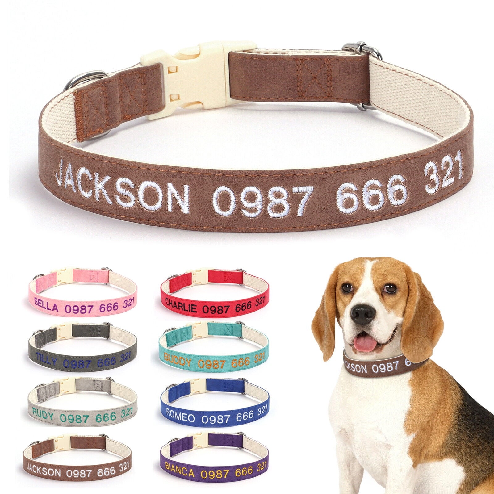 Pet Artist Personalized Dog Collar Customised Embroidered Name & Phone Number