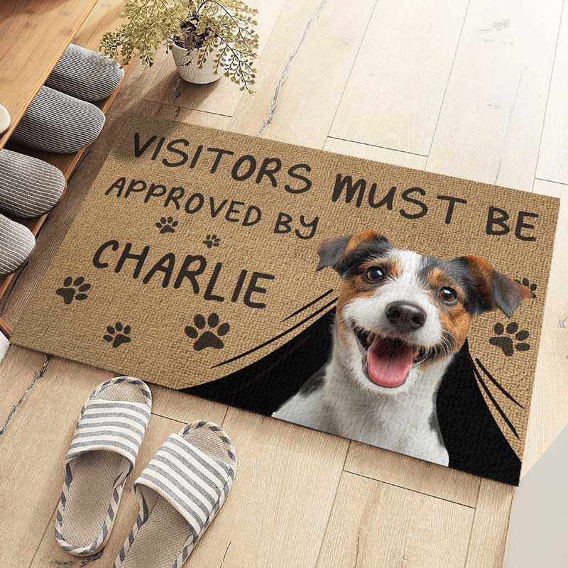 Custom Photo Visitors Must Be Approved By This Dog - Dog & Cat Personalized Custom Home Decor Decorative Mat