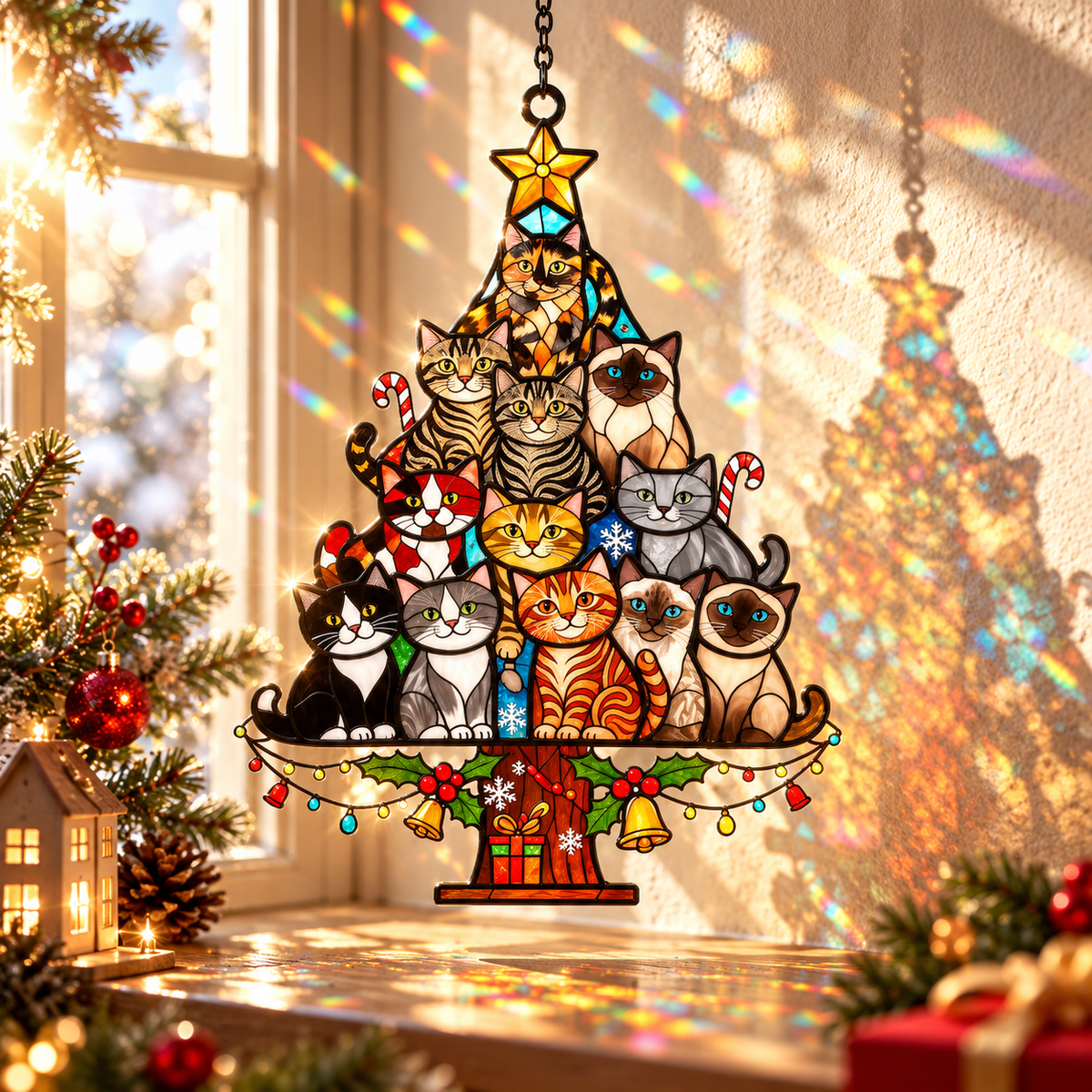Cat Christmas Tree Suncatcher – A Purr-fect Gift for Cat Lovers