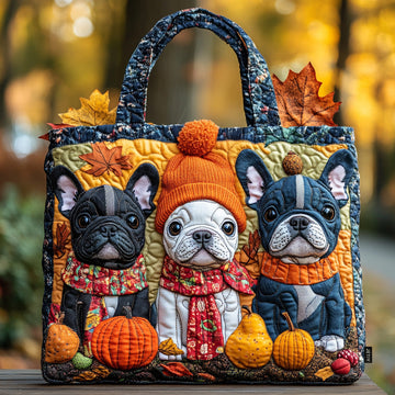 Falling for Frenchie Quilted Tote Bag
