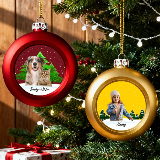 Personalized Christmas Photo Ball Ornament with Name Home Tree Decor Christmas Gift for Family Friends Pet Owners