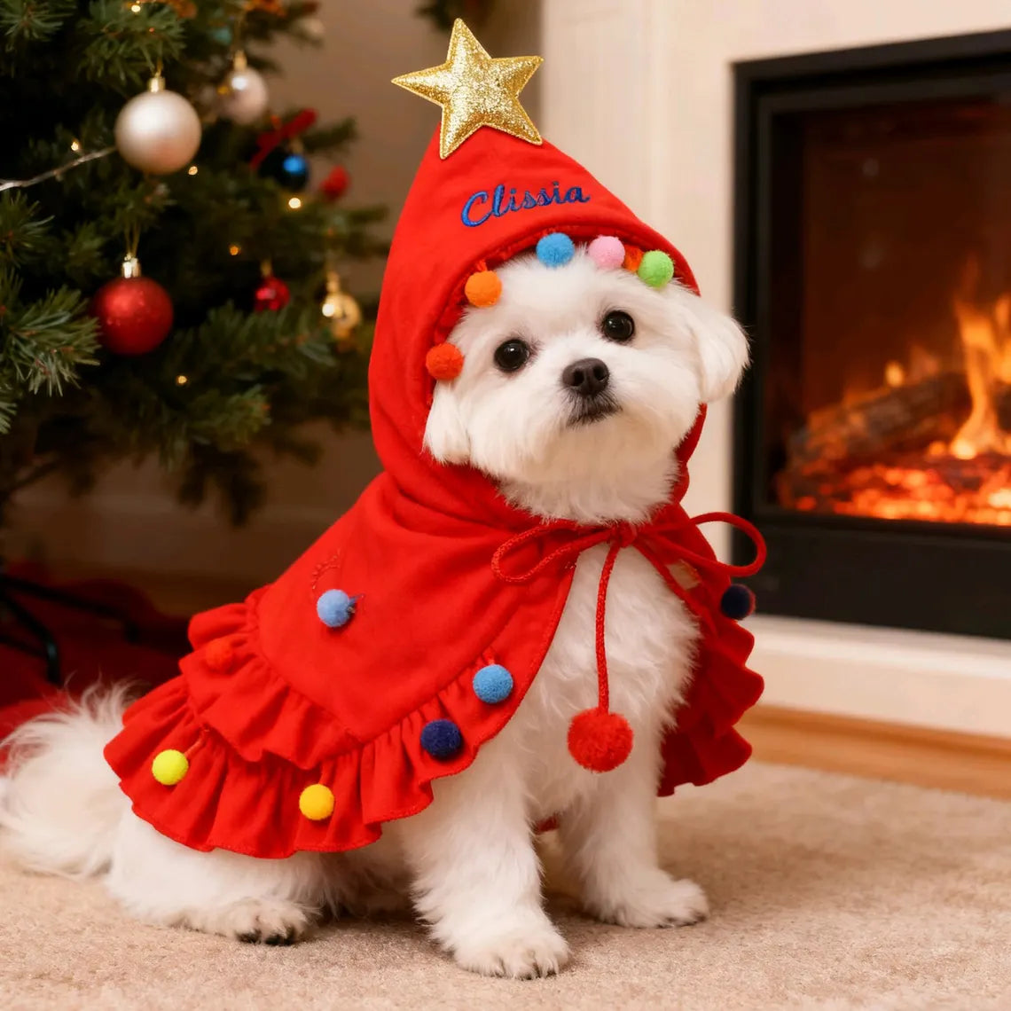 Personalized Christmas Cat Dog Name Cape Clothes