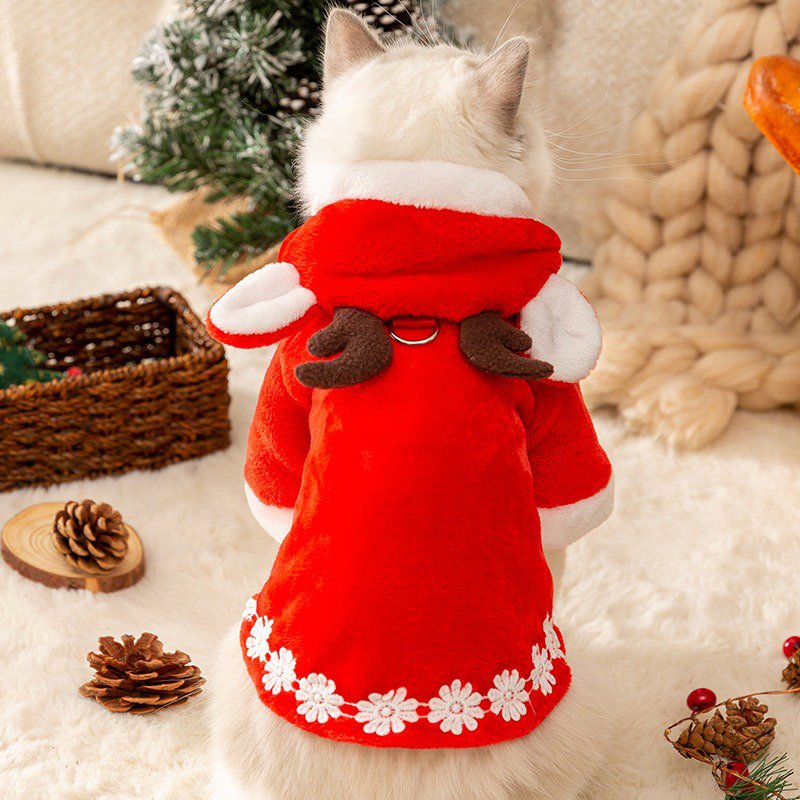 Cat Clothes Christmas Hoodie Fleece Coat Cape