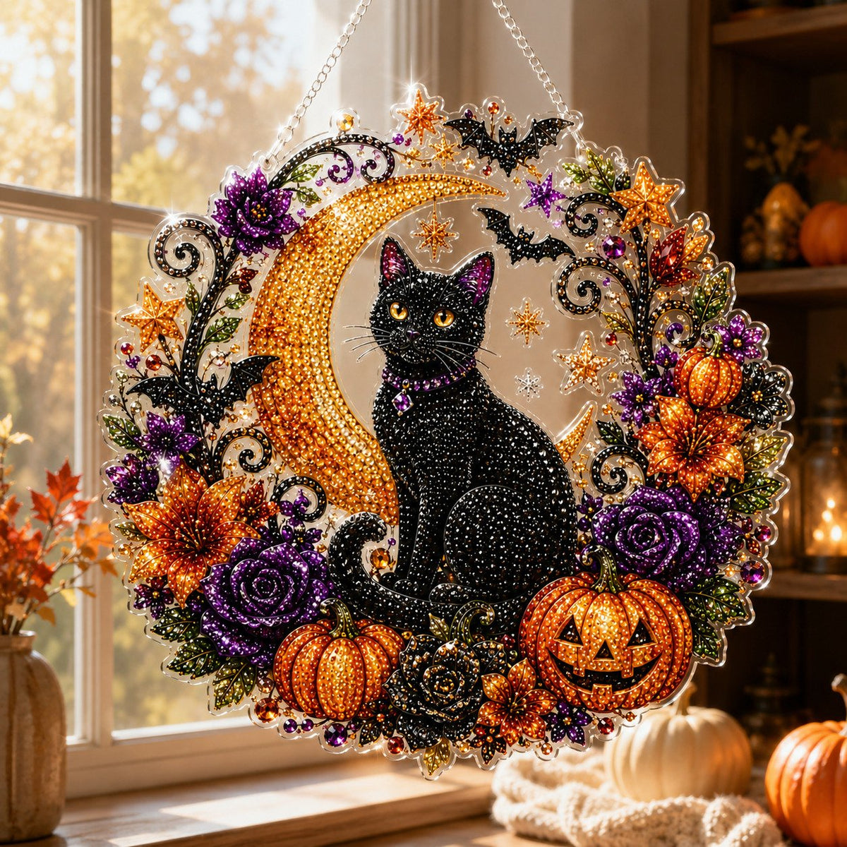 🎃Halloween Black Cat Moon Diamond Art Hanging Ornament Kit