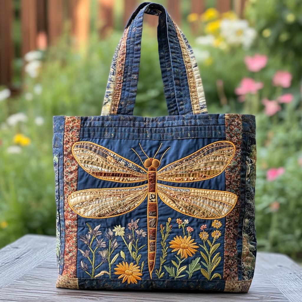 Nature Dragonfly Quilted Tote Bag