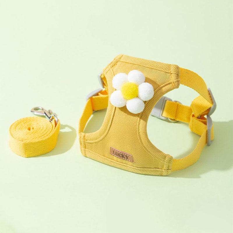 Flower Cat Harness 3 Color Cute Travel Leash Set