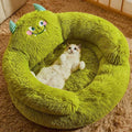 Green Monster Plush Cat Sofa Bed with Non-Slip Base