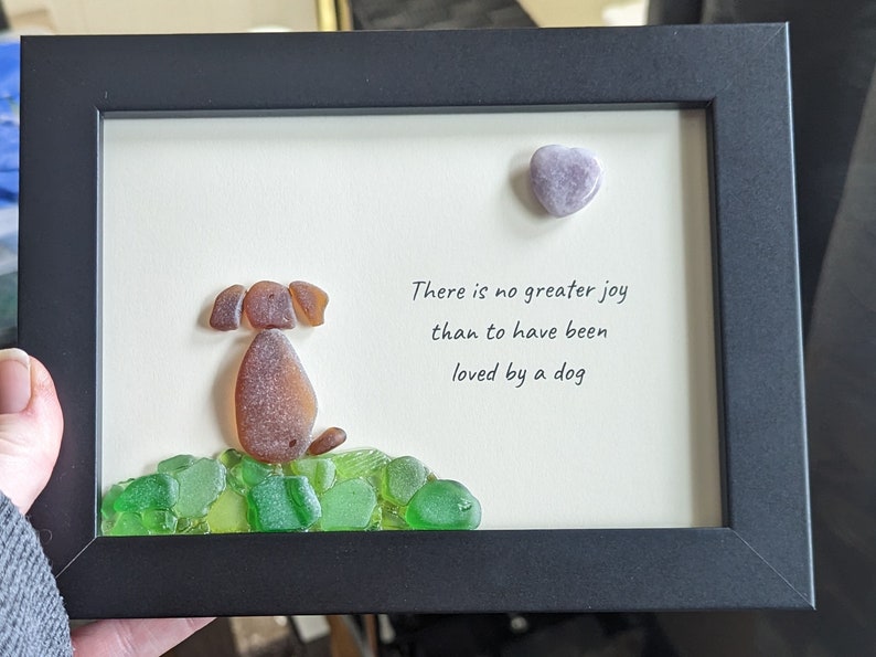 Sea Glass Art Dog Pebble Art Gift for Dog Lovers Unique Gift